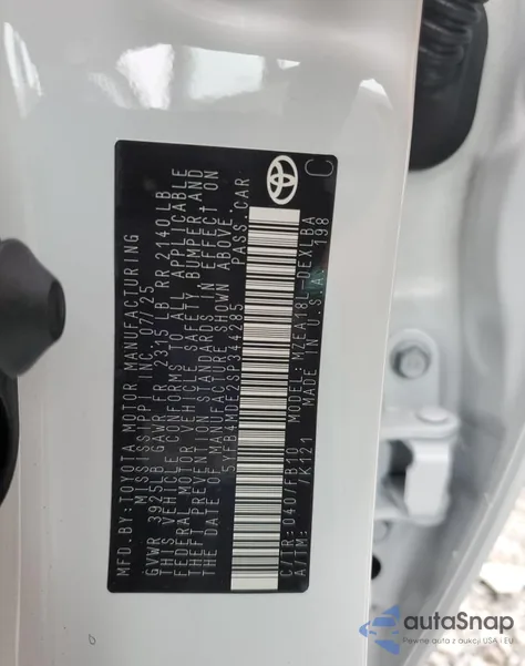 2025 Toyota Corolla Le из США, поврежденный, VIN 5YFB4MDE2SP344285